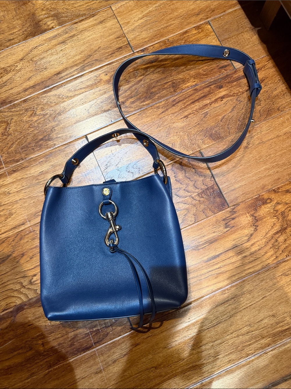 Rebecca Minkoff Navy Leather Crossbody with Gold Hardware and Tassel